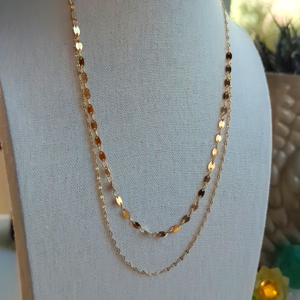 Lulu's Gold Tone Double Strand Necklace 16-18" - Picture 7 of 7